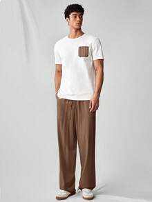 SWAVVY Men's Woven Casual Daily Solid Color Linen-Like Straight Leg Pants - Brown - View 5
