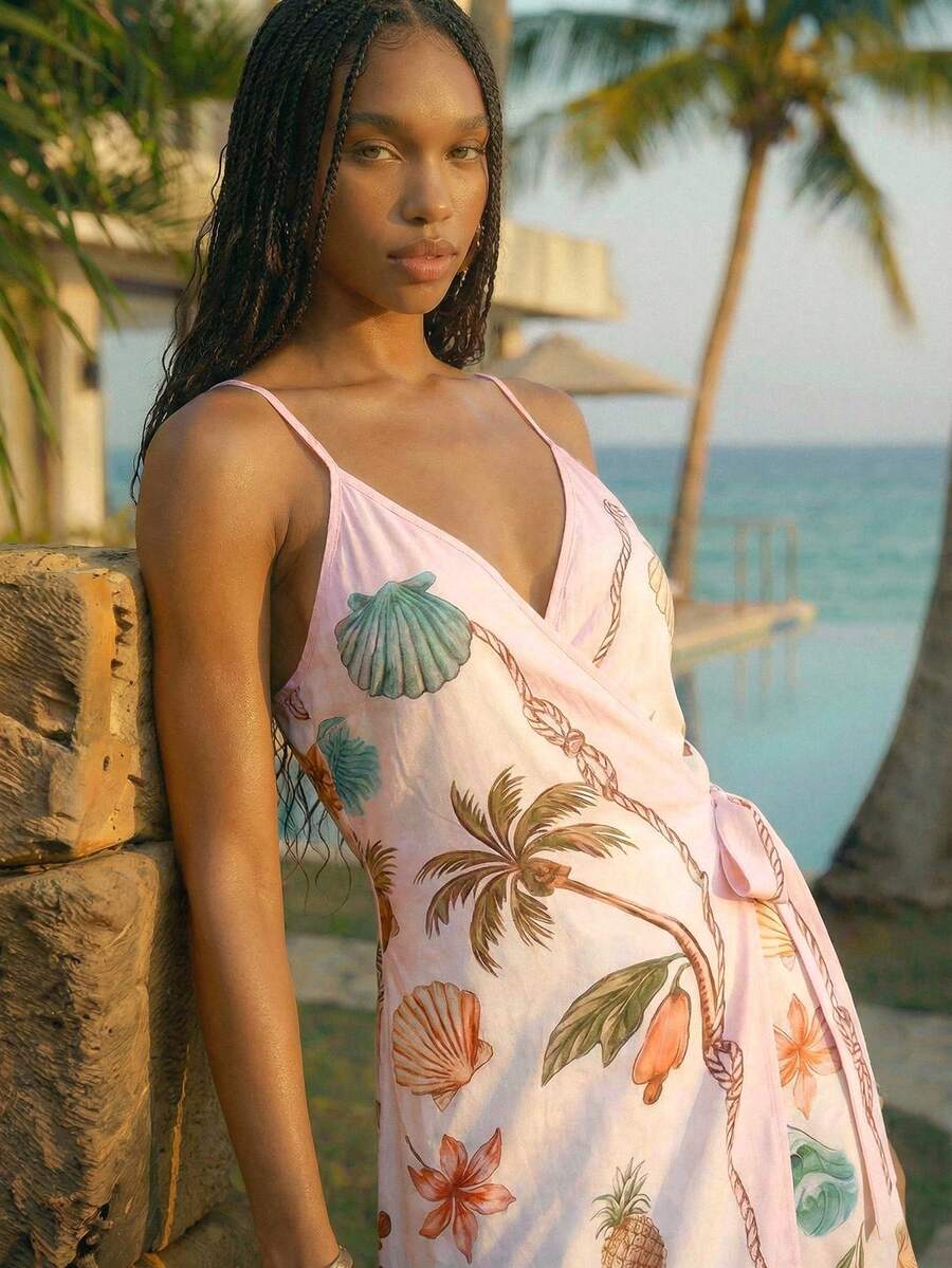 CAJUNI 热带度假可爱度假迷你裙 - 米色 - 查看 1