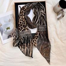 Joivida 1条/2条装法式复古棕色波点长款真丝围巾，女士百搭多功能头巾、围巾、颈饰 - 絲巾 - 查看 15