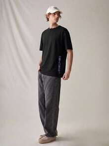 SWAVVY 宽松男士针织休闲印花T恤 - 黑色 - 查看 4