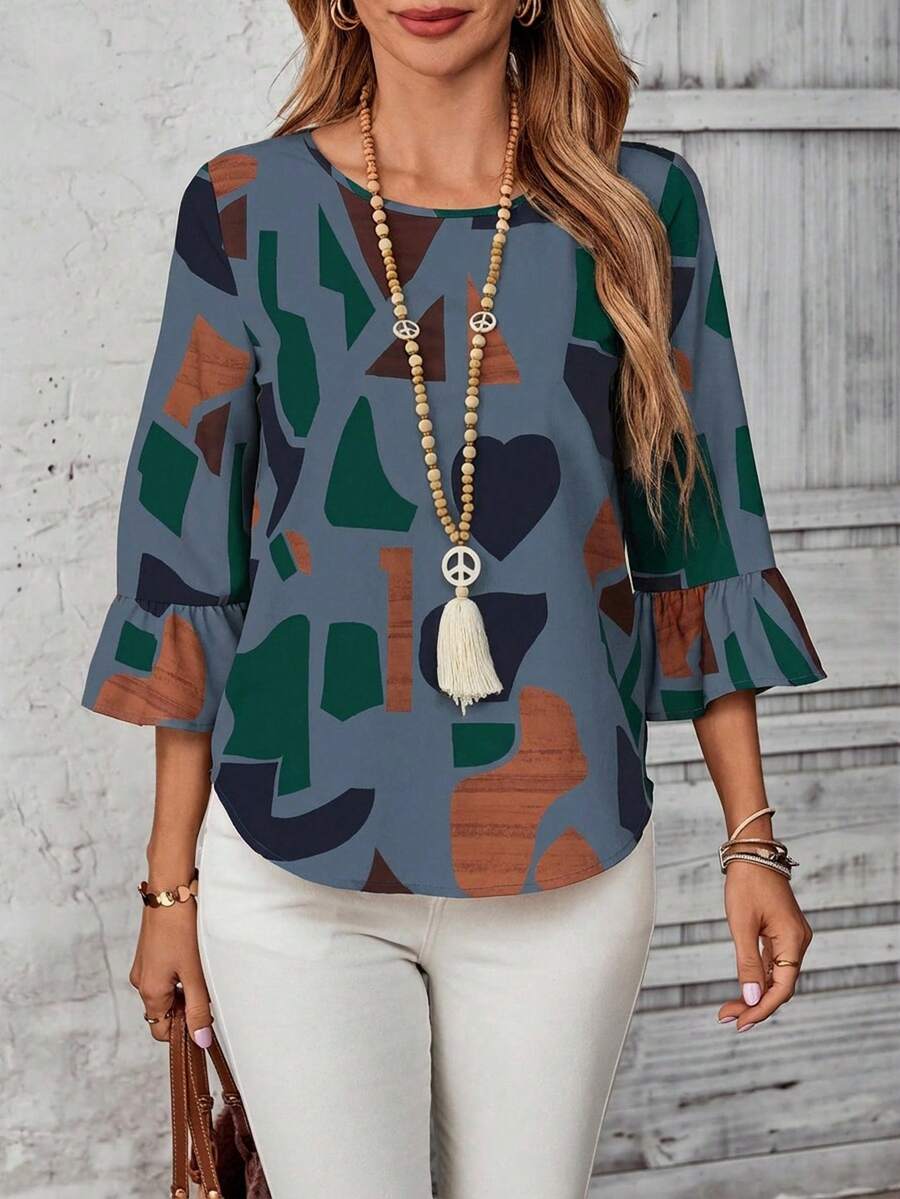 EMERY ROSE Áo kiểu đồng quê dành cho nữ - Màu xanh bụi bặm - Xem 1