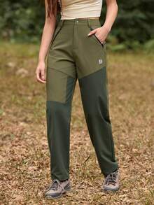 In My Nature 女士撞色拉链口袋直筒徒步裤 - 軍綠色 - 查看 4
