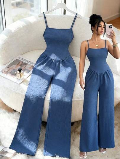 Elenzga Damen Lässig einfarbiger ärmelloser Jumpsuit, Sommer