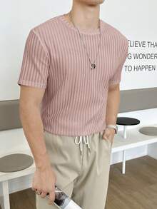 SWAVVY Men's Casual Solid Color Short Sleeve Stretchy Knit T-Shirt, Summer - Pink - View 4