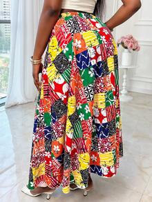 Xyvia Women's Red And Yellow Plaid Digital Print Flared Skirt,Summer Boho Beach Holiday Casual Loose Relaxed Travel Street Style Chic Carnival Labor Day - Multicolor - View 2