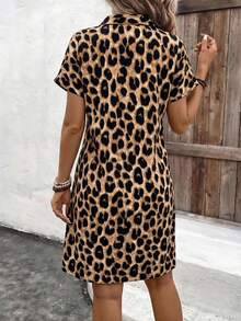 EMERY ROSE Leopard Print Casual Batwing Sleeve Dress, Summer For Women Women Shirt Dress Leopard Dress - Mocha Brown - View 2