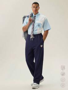 SWAVVY Quần nỉ nam dáng rộng, ống thẳng, quần nỉ nam có dây rút, quần nỉ rộng thùng thình cho nam, quần nỉ kiểu cổ điển, quần nỉ Pro Club. - Màu xanh hải quân - Xem 5