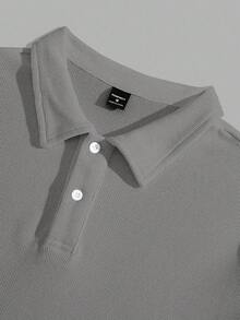 SWAVVY 男士休闲纯色短袖针织Polo衫，夏季百搭 - 灰色 - 查看 3