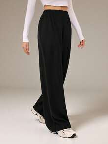 SHEIN Tall Quần ống rộng màu đen trơn kiểu Y2K, quần tây công sở, thích hợp cho mùa thu đông. - màu đen - Xem 5