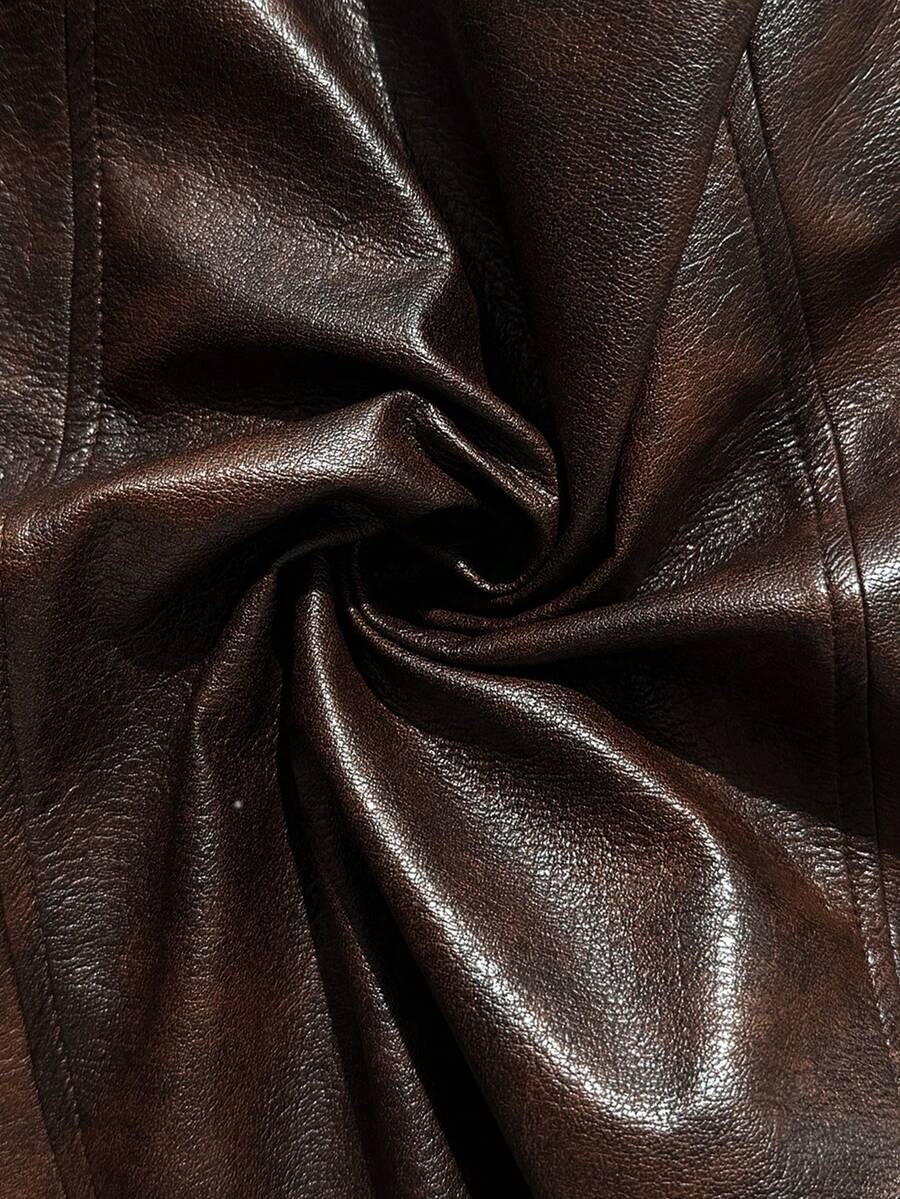 Lavishia 无袖收腰A字型时尚PU连衣裙 - 摩卡棕 - 查看 1