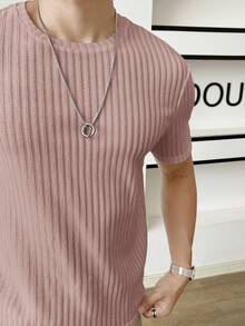 SWAVVY Men's Casual Solid Color Short Sleeve Stretchy Knit T-Shirt, Summer - Pink - View 5
