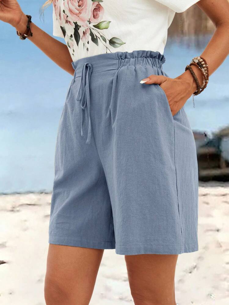 Plus Size Casual Solid Color Wide Leg Shorts