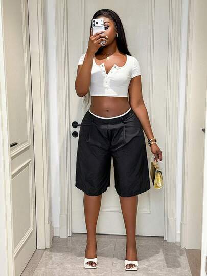 Xyvia Women's Spring/Summer New Casual Commuter, Street Retro Style, All-Match Versatile, Precision Tailoring, Business Casual Pleated Low-Waist Design Wide-Leg Mid-Length Pants