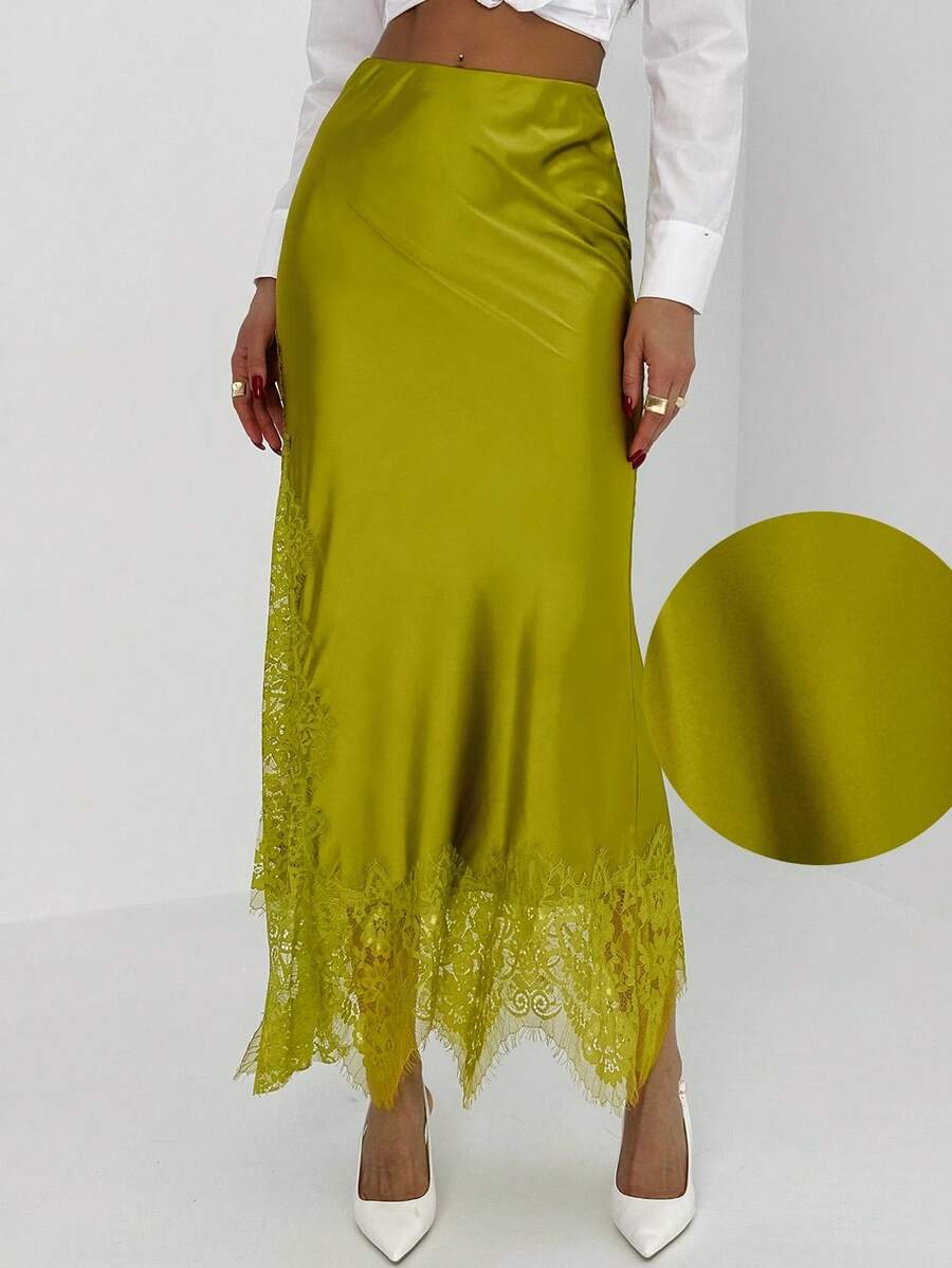 Aloruh Váy ren tương phản màu trơn thời trang thanh lịch dành cho nữ