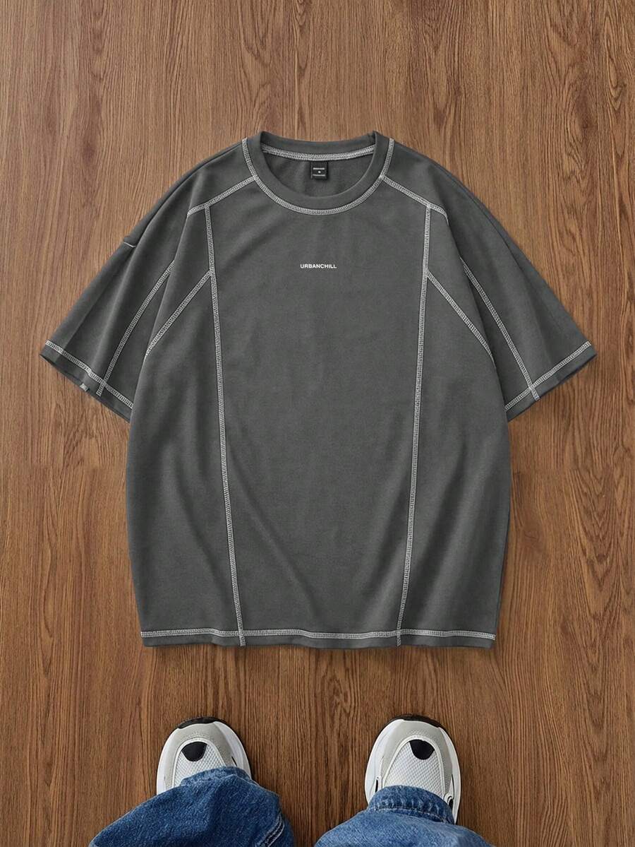 Manfinity Unisex Men's Knit Casual Daily Loose Short Sleeve T-Shirt - Dark Grey - View 1