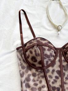 Soleia Áo hai dây không tay họa tiết da báo, phối xương cá dành cho nữ, thời trang mùa hè. - Nhiều màu - Xem 3