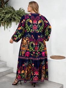 SHEIN CURVE+ Curve 尺码 US22 音乐节、海滨度假、波西米亚风女士休闲宽松印花度假连衣裙 花园连衣裙 花朵连衣裙 女士加大码波西米亚风连衣裙 野花连衣裙 - 彩色 - 查看 10