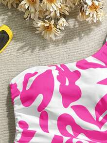 Vivid Eden Traje de baño de una pieza para mujer con estampado integral, diseño de torsión y detalle de volantes, adecuado para vacaciones en la playa, fiesta en la piscina, fiesta en la playa - Rosa - Ver 4