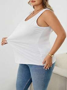 SHEIN CURVE+ 大码夏季纯色简约修身背心，镂空性感外出上衣，女士秋冬装，CURVE PLUS - 白色 - 查看 5