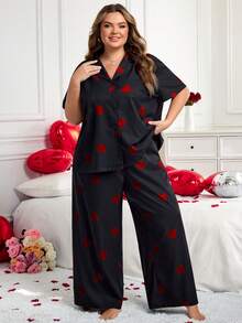 SHEIN CURVE+ CURVE PLUS /Valentine's Day/Plus Size Women Striped Print Shirt And Pants Set, Versatile Outfitfall Clothes For Women,Winter,CURVE PLUS, Summer Outfits - Multicolor - View 4