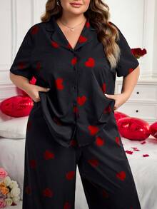 SHEIN CURVE+ CURVE PLUS /Valentine's Day/Plus Size Women Striped Print Shirt And Pants Set, Versatile Outfitfall Clothes For Women,Winter,CURVE PLUS, Summer Outfits - Multicolor - View 5