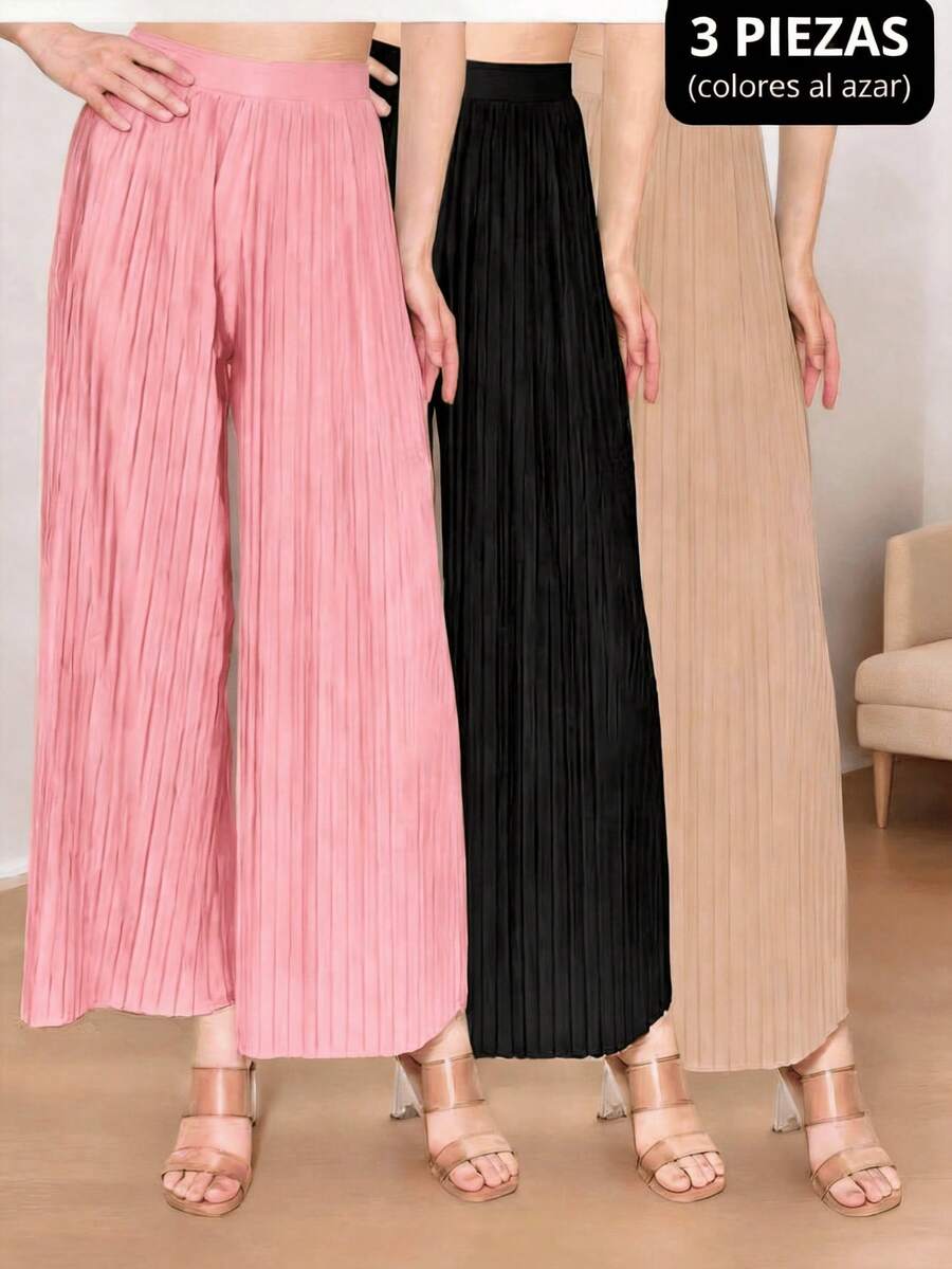 Pantalón plisado pierna ancha primavera