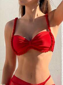 Bộ bikini 3 mảnh dành cho nữ, kiểu dáng dài, dây bện, khoét eo, họa tiết nhuộm tie-dye nhiều màu sắc, thích hợp cho mùa Xuân/Hè 2026. - Đỏ - Xem 4