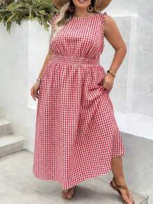 SHEIN CURVE+ Versatile Casual Vacation Party Midi Dress For Women - Pink - View 8