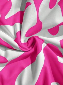 Vivid Eden Traje de baño de una pieza para mujer con estampado integral, diseño de torsión y detalle de volantes, adecuado para vacaciones en la playa, fiesta en la piscina, fiesta en la playa - Rosa - Ver 7