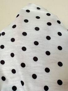 SHEIN EZwear Áo thun dệt kim nữ màu trắng nền, chấm bi đen, phối ren. - Đen và trắng - Xem 9