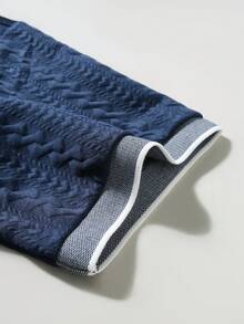 Manfinity CasualCool Men's Casual Commuter Jacquard Textured Ribbed Polo Shirt, Summer - Royal Blue - View 5