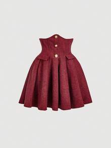 SHEIN MOD 女士羊腿袖长袖时尚设计前扣上衣两件套 - 酒紅色 - 查看 5