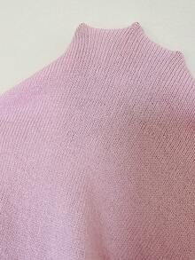 SHEIN EZwear Casual Solid Color Asymmetric Collar Sweater, Spring/Summer - Pink - View 11