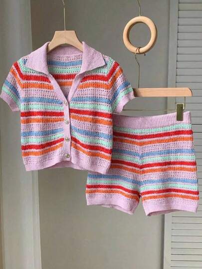 Set de dos Piezas de Playa, Shorts y Top Tejidos de Mujer, Casuales,JUEGO DE 2 PIEZAS