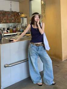 K-Vae Summer Minimalist Wide Strap Fitted Camisole - Navy Blue - View 7