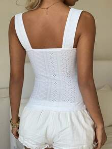 SHEIN EZwear 女士白色针织修身浪漫吊带背心 - 白色 - 查看 2