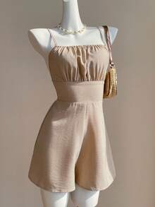 SHEIN EZwear 卡其色编织露背连体裤（女款） - 卡其色 - 查看 9