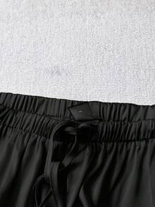 SHEIN CURVE+ 女士休闲亮面缎面低腰阔腿裤，适合简约休闲和通勤，春夏黑色长裤，曲线美，大码尺码 - 黑色 - 查看 4