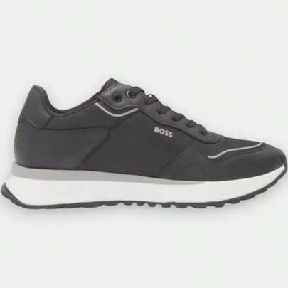  Tenis Casuales HUGO BOSS para Hombre en Color Negro con Detalles Reflectantes, Logotipo Plateado y Suela de Contraste - Lujo Urbano y Confort Premium