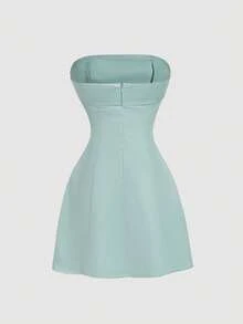 SHEIN MOD 闪亮优雅的无肩带迷你连衣裙 - 綠色 - 查看 2