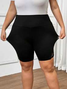 SHEIN CURVE+ Quần short ren phối màu cạp chun cho nữ cỡ lớn, trang phục mùa thu cho nữ, CURVE PLUS - màu đen - Xem 9