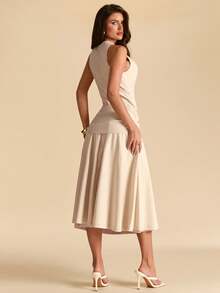 SHEIN BAE 杏色无袖开衩连衣裙，修身剪裁，适合婚礼宾客、海滩度假等场合，优雅连衣裙 - 杏色 - 查看 2