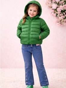Set chamarra acolchada infantil con gorro cierre frontal bolsillos laterales pantalon look casual urbano invierno niñas - Verde - Ver 1