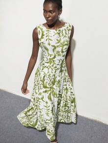 Aveloria Modichic 法式绿色纯色竹节结印花无袖褶皱长连衣裙，精致剪裁，适合约会、度假、下午茶等场合。 - 彩色 - 查看 6