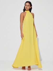 Aveloria Modichic Yellow Halter Neck Vacation Dress, Halter Design Looks Lively, Suitable For Beach Vacation, Summer Picnic, Sleeveless Loose Dress For Women - Yellow - View 3