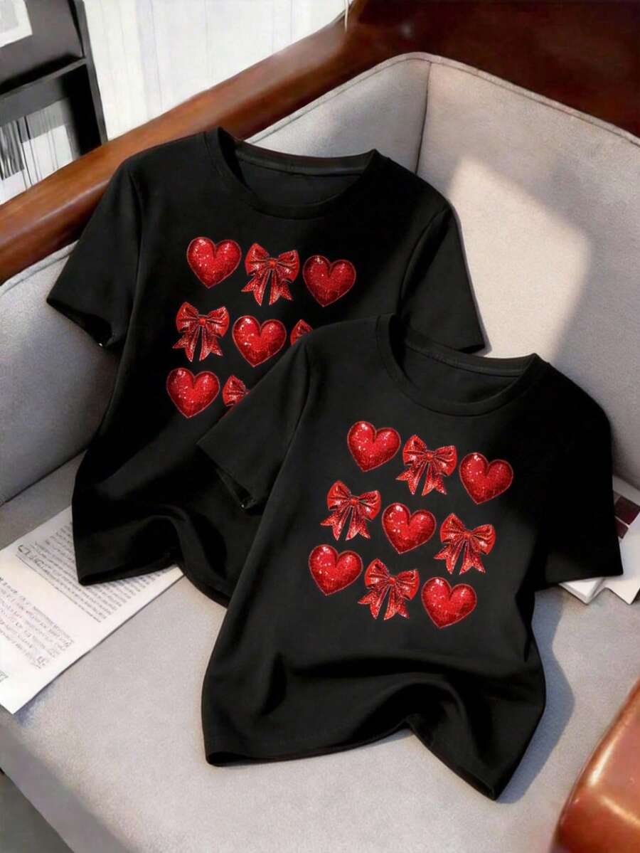 Two T-Shirt Set With Modern Romantic Style Print Design - Multicolor4 - View 1