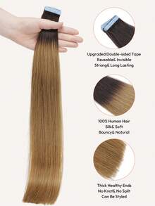 Top Quality 20pcs Straight Tape In 100% Human Hair Extension For Salon Silky Seamless Invisible Dark Brown To Chocolate Brown For Thin Hair Woman Natural Look Highlight Color Tape In Hair Tape Ins Hair Extensions - S2/6 - View 3