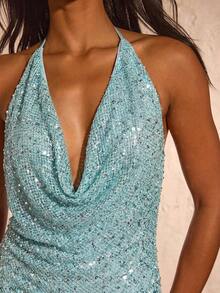 Opulessa Women's Sexy Sequin Backless Halter Mini Dress, Suitable For Party And Banquet In Summer,Summer Dresses For Women - Blue - View 5