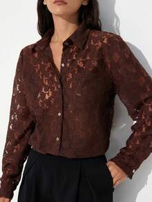 Aveloria Modichic New Elegant Jacquard Single-Breasted Long Sleeve Shirt, Commuter Style - Brown - View 4