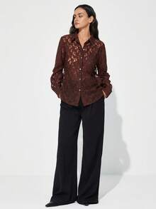 Aveloria Modichic New Elegant Jacquard Single-Breasted Long Sleeve Shirt, Commuter Style - Brown - View 5